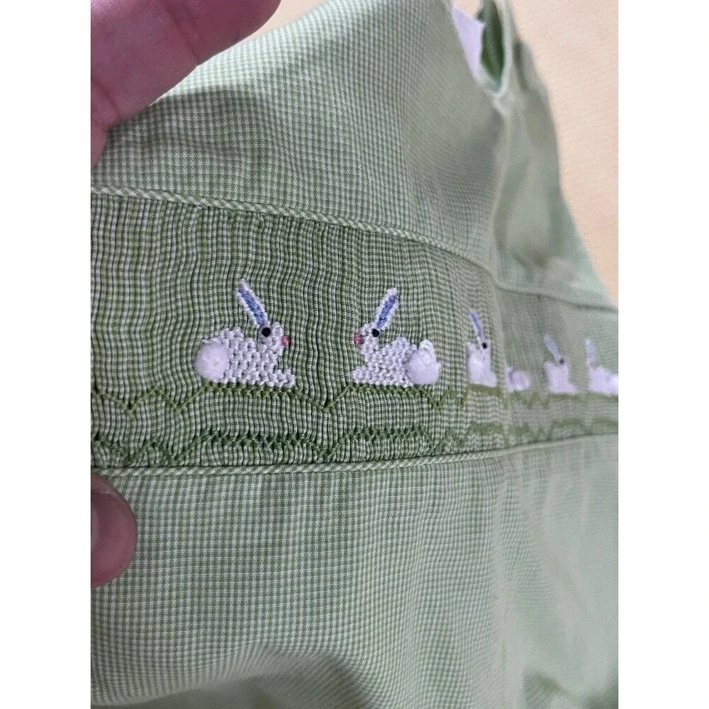 amanda remembered 4t Green Check One piece Bunnies Easter Spring